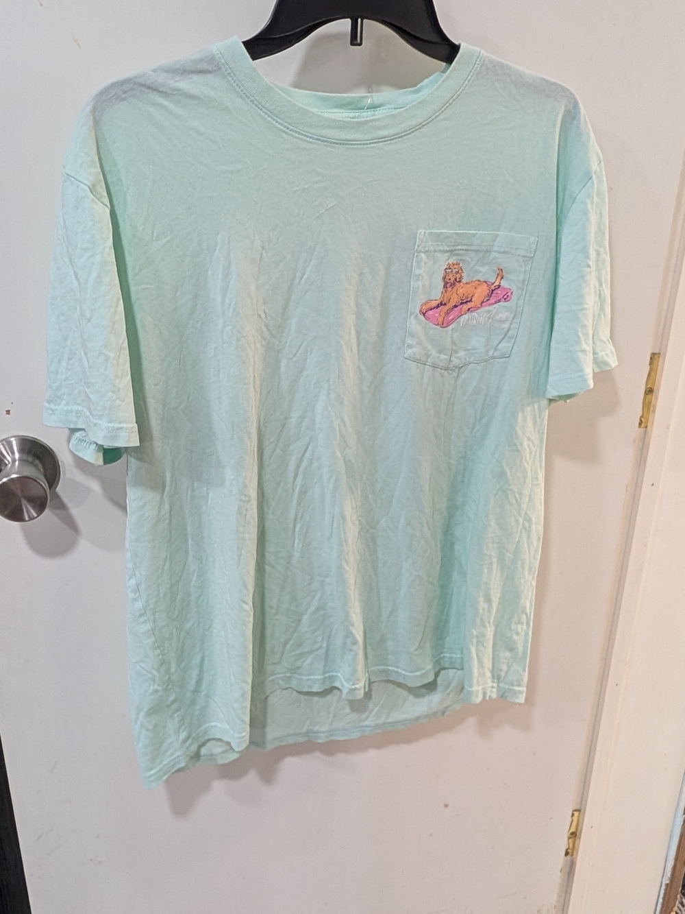 Lauren James Light Mint Short Sleeve Pocket Tee with Lion Graphic